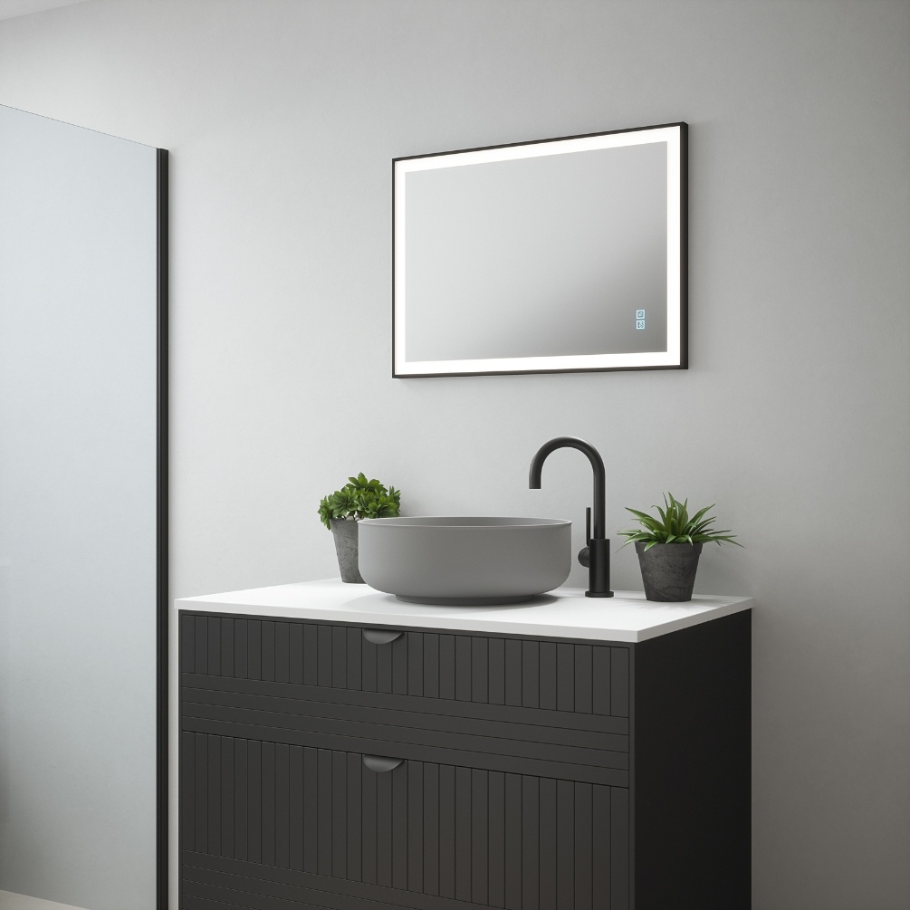Milton Matt Black Rectangular LED Mirror | Sanctuary Bathrooms